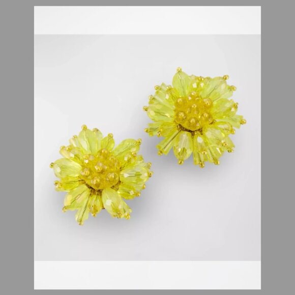 Oscar de la Renta Beaded Flower Button Earrings citrine